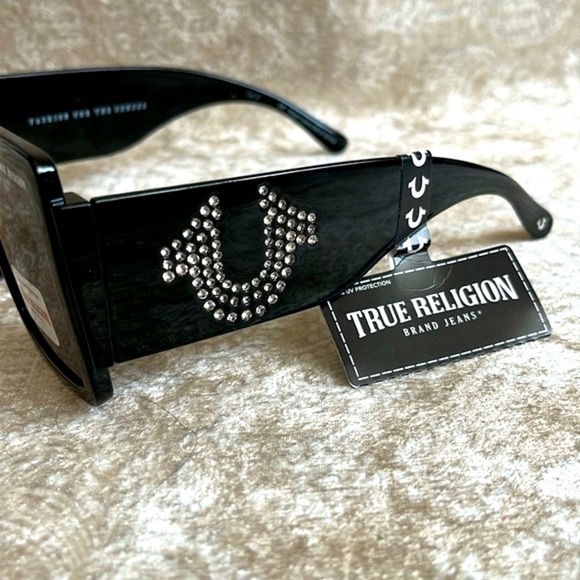Brand New True Religion Oversized Black Square Sunglasses w/ Rhinestone Logo main image 15